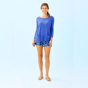 Lilly Pulitzer Elba Joslyn Cobo Blue Pull Over Boatneck Oversize Sweater